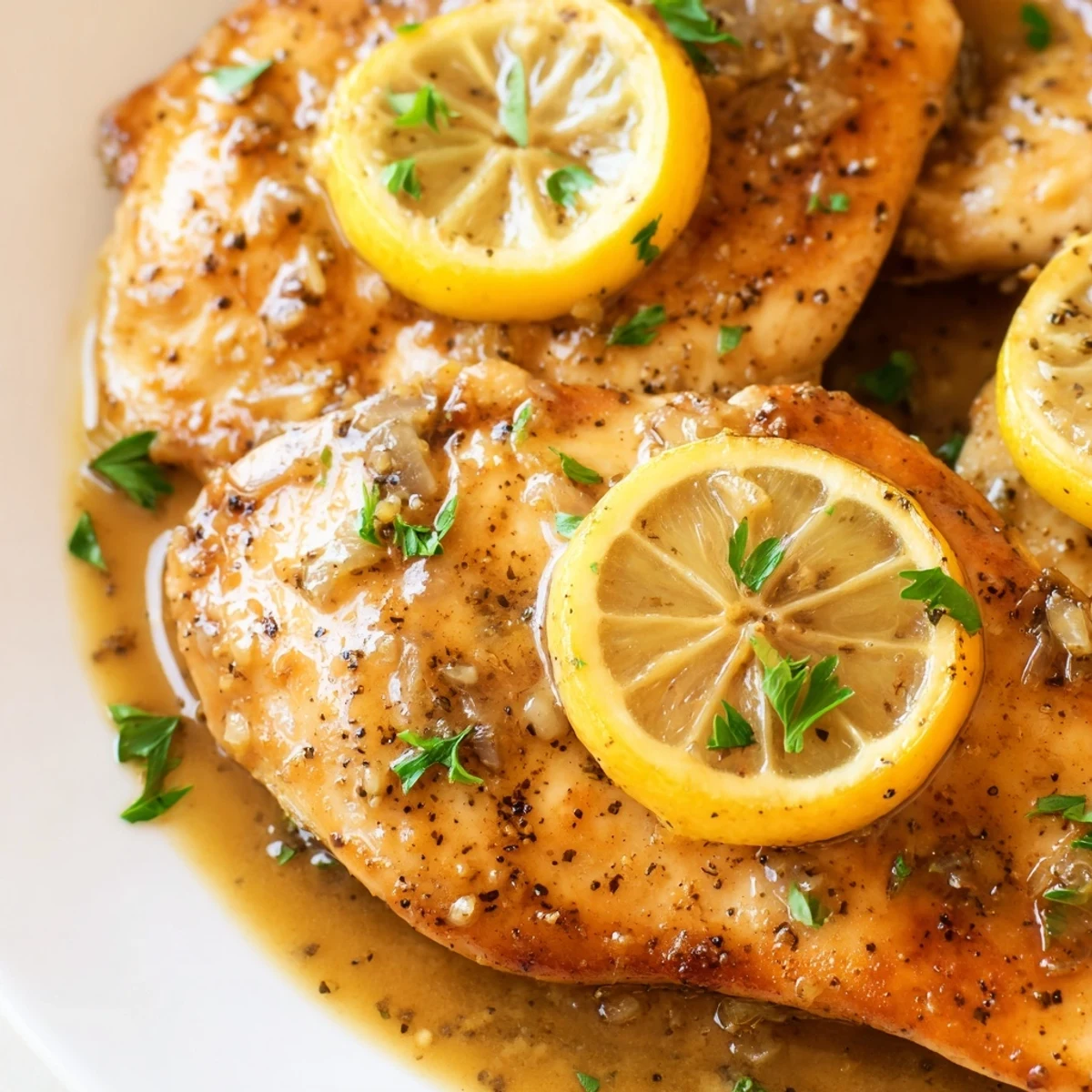 This lemon dinner chicken is plated over fluffy white rice, ready for a delicious weeknight meal.