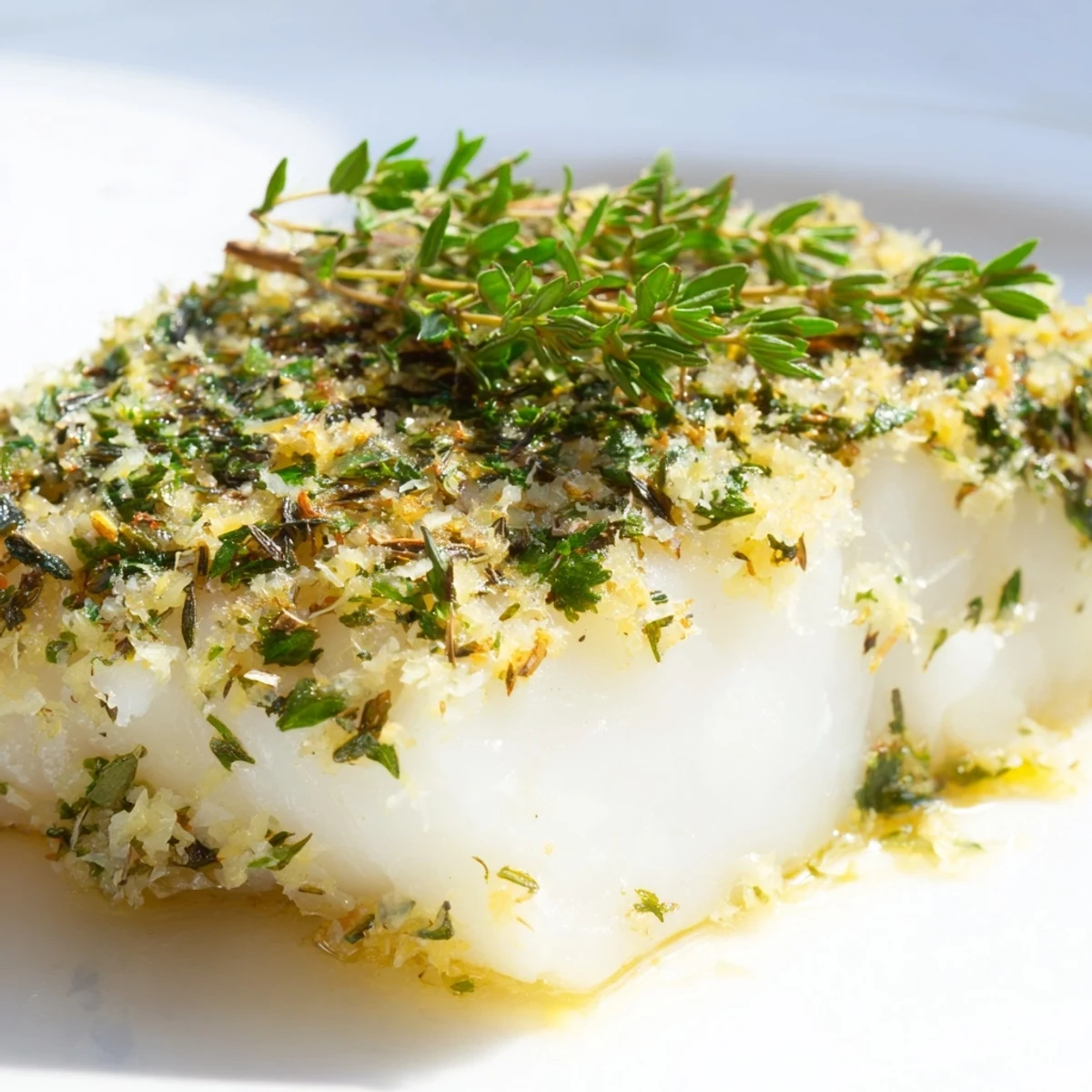 Lemon-herb Baked Cod Fillet Dinner garnished with fresh parsley and lemon wedges on a baking sheet.