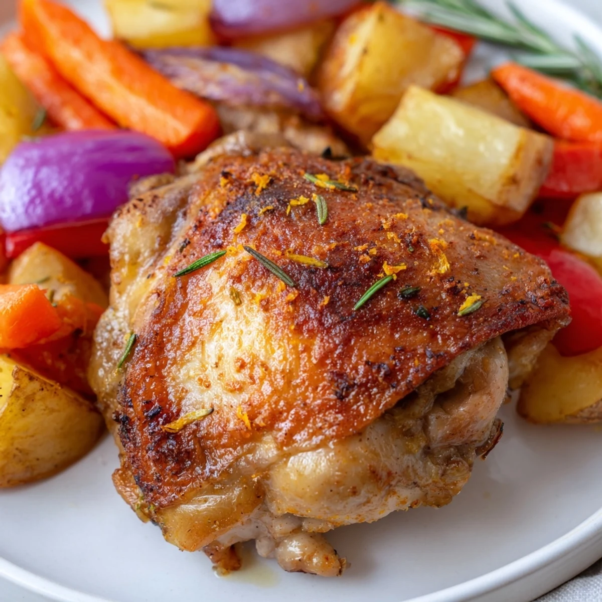 Fork-tender vegetables and savory herbs glistening with pan juices in this easy, gluten-free Roasted Dinner Pan meal.