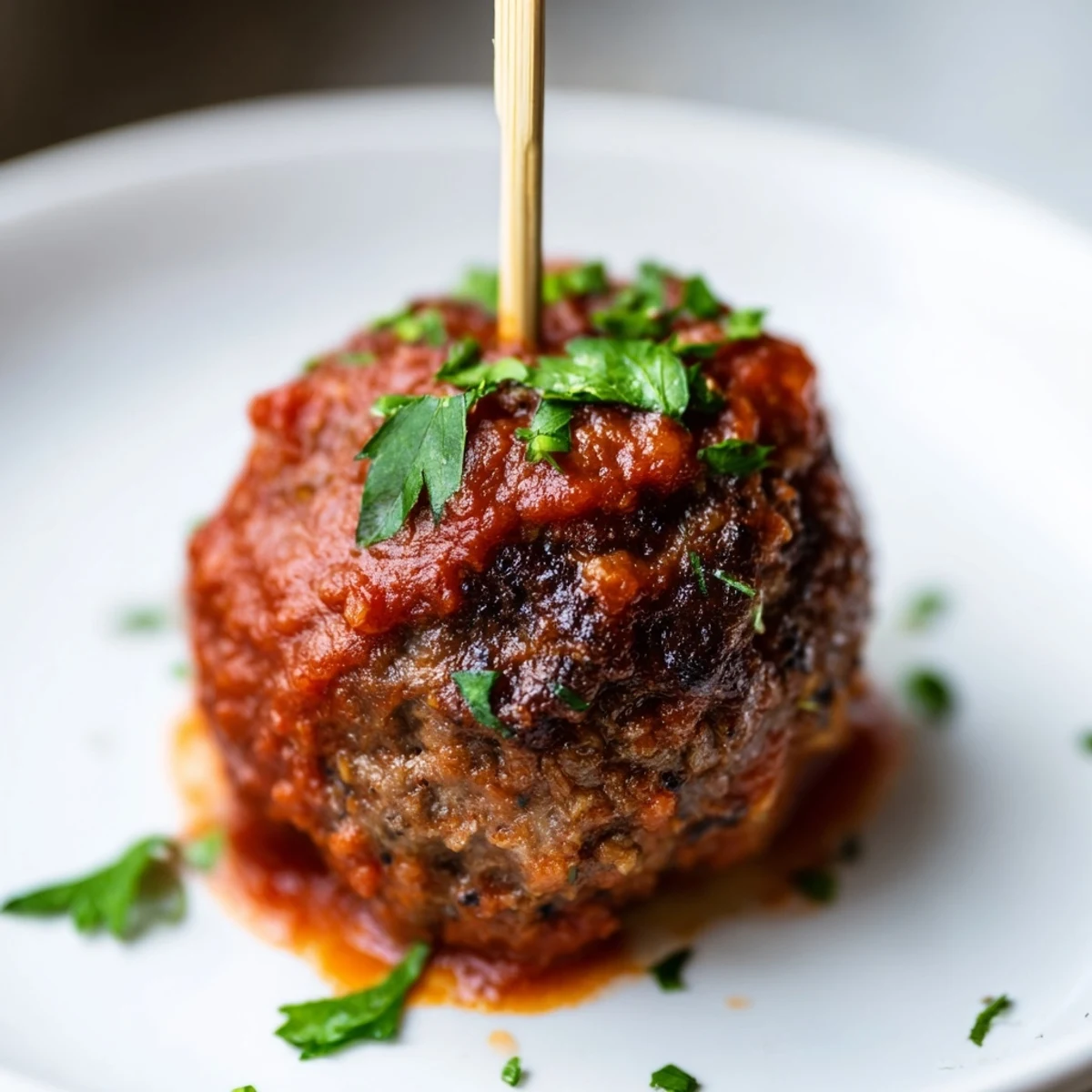 Savory baked Beef Appetizer Meatballs coated in a glossy, herb-infused sauce ready to serve.