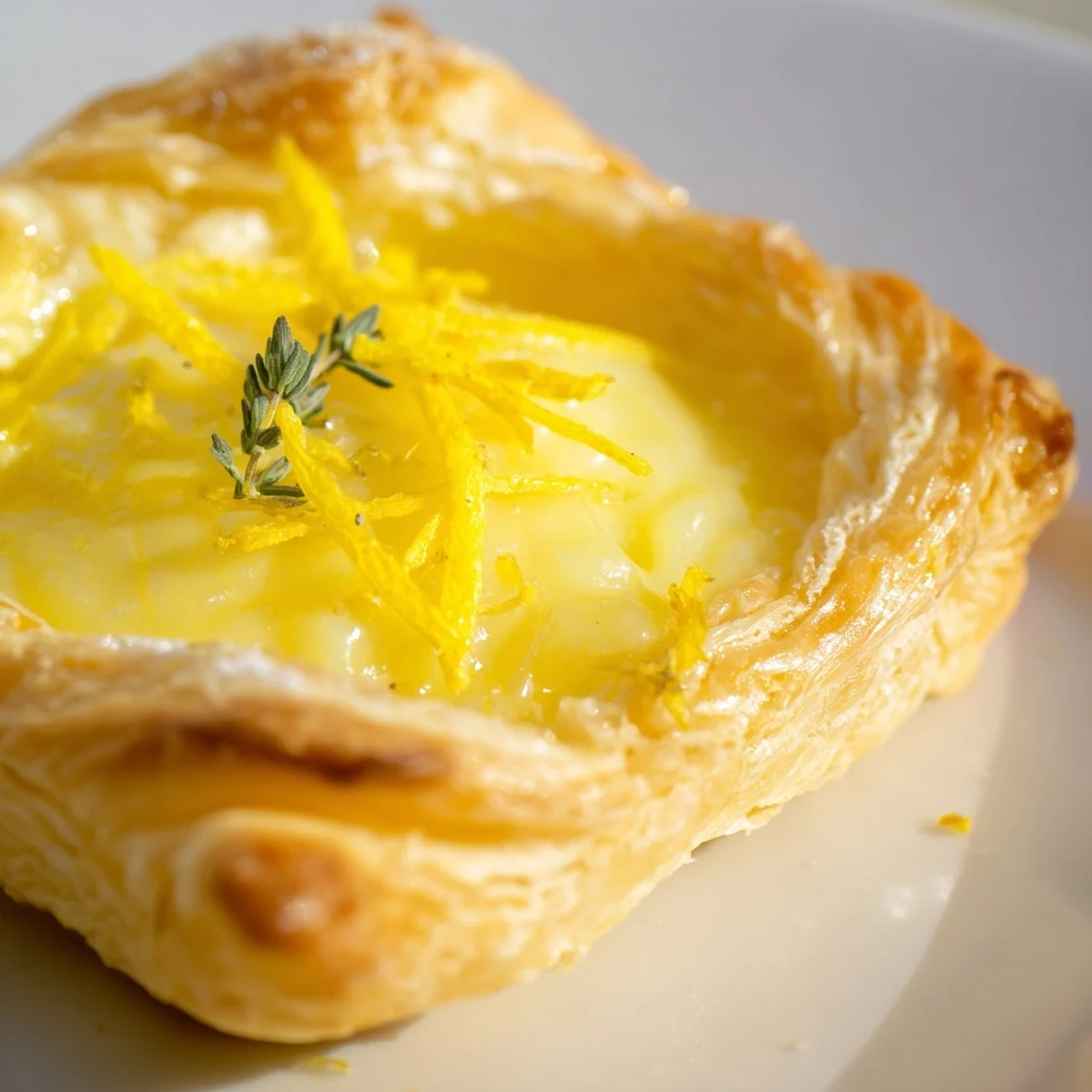 Close-up of Lemon Appetizer Tart filling in a crisp shell, showing a creamy, tangy texture.