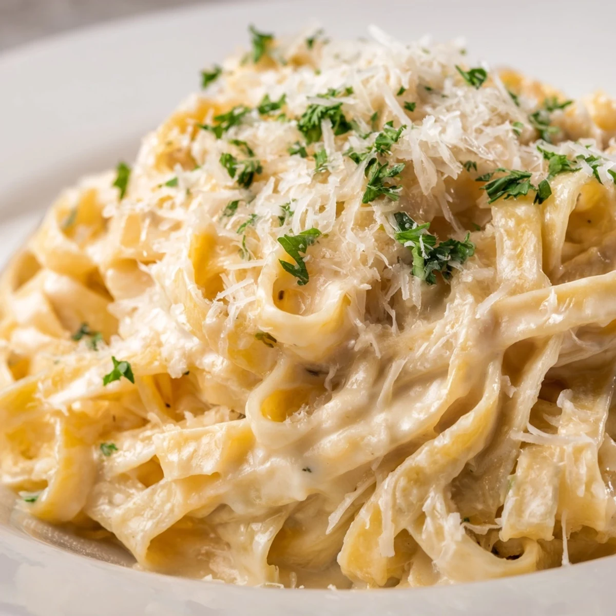 Close-up of Creamy Dinner Pasta in a skillet, steam rising from silky sauce and tender penne noodles.