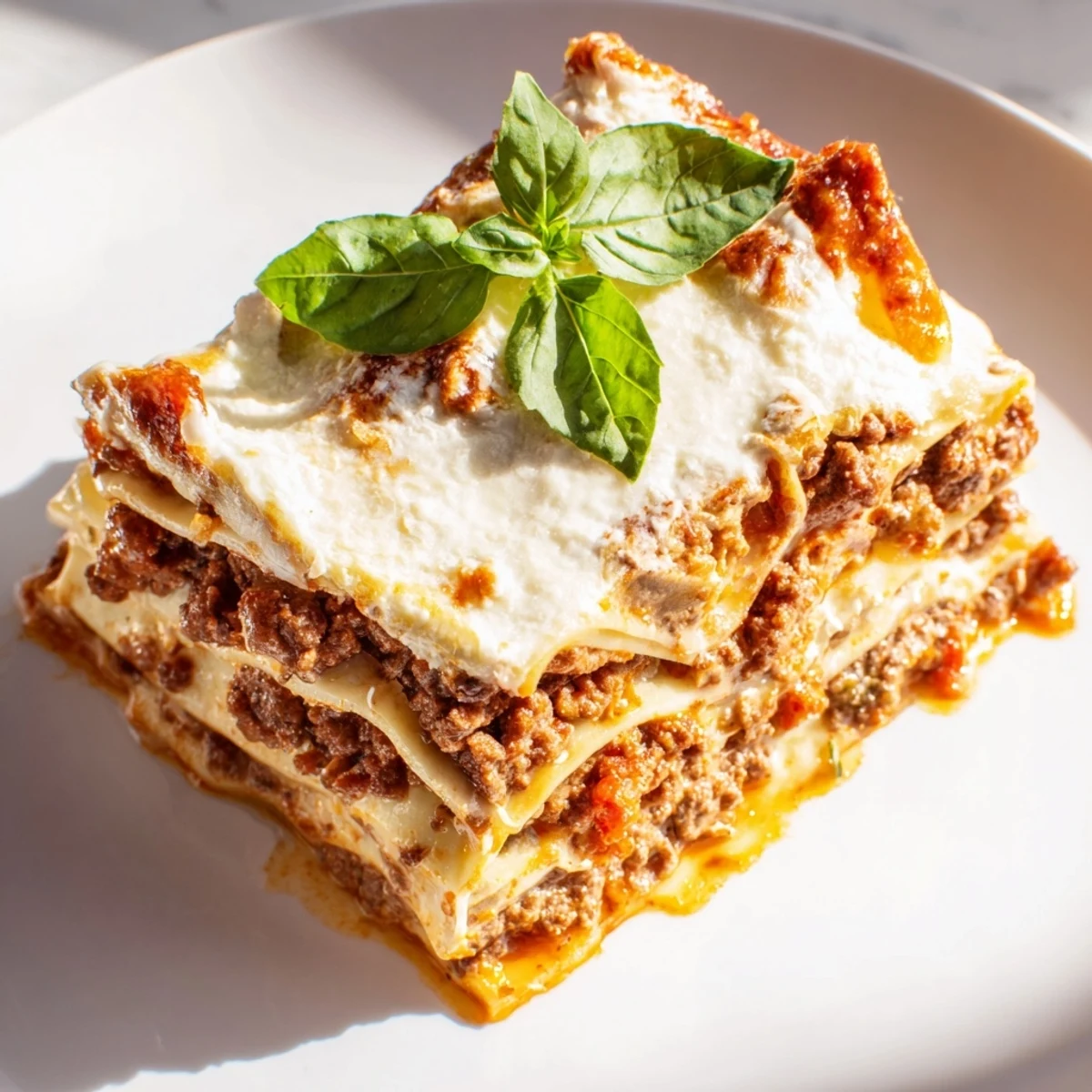 Classic Beef Lasagna served warm with a side salad and a glass of red wine.