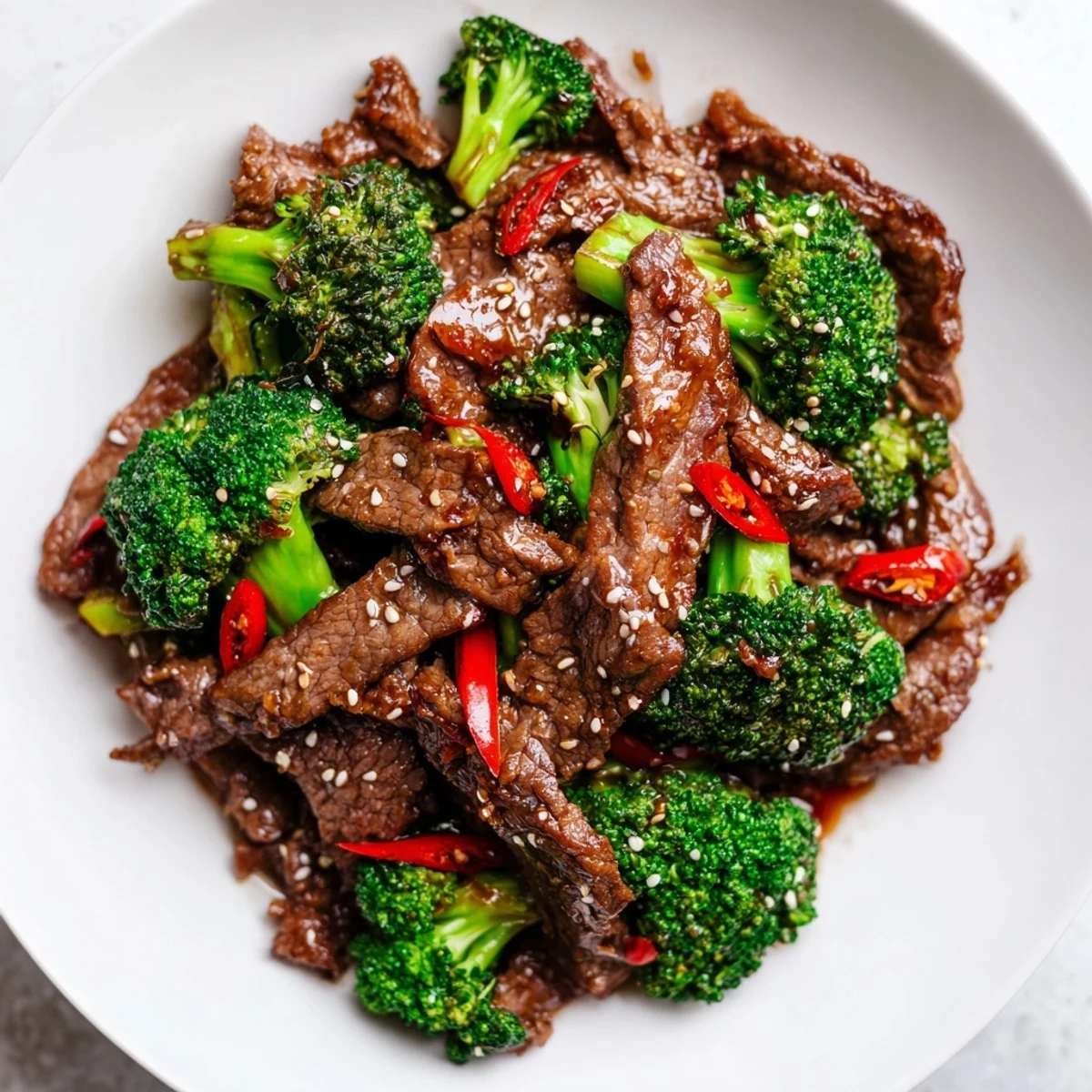 Sizzling wok-tossed Spicy Beef and Broccoli Stir Fry with vibrant red chilies and fresh ginger, ready for a quick weeknight meal.