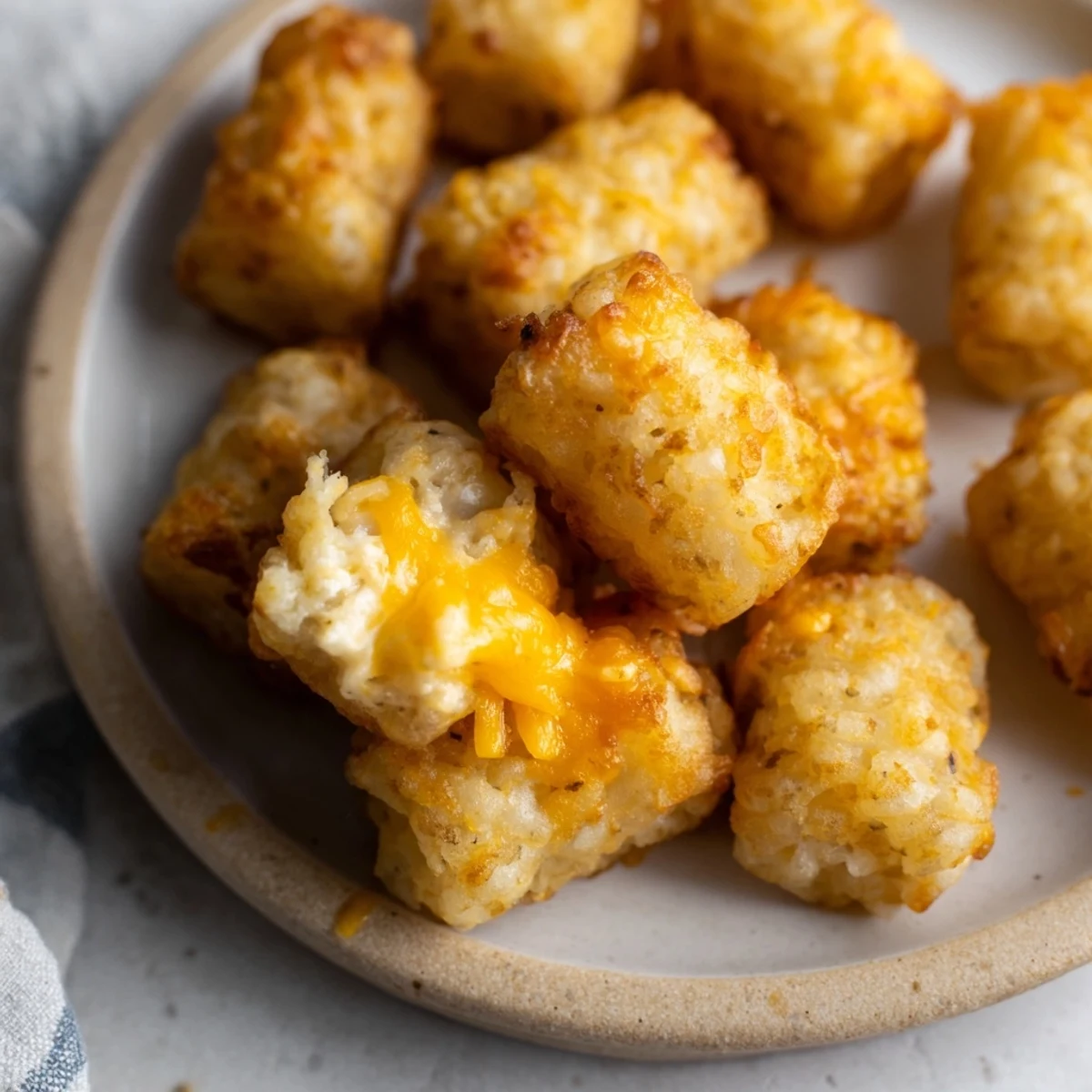 This Game Day Tater Tot Casserole features a bubbling layer of melted cheddar over ground beef and mixed vegetables.  
