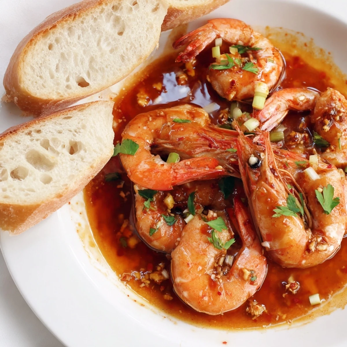 New Orleans BBQ Shrimp simmer in a spicy, buttery Creole sauce. Served with crusty French bread for dipping.