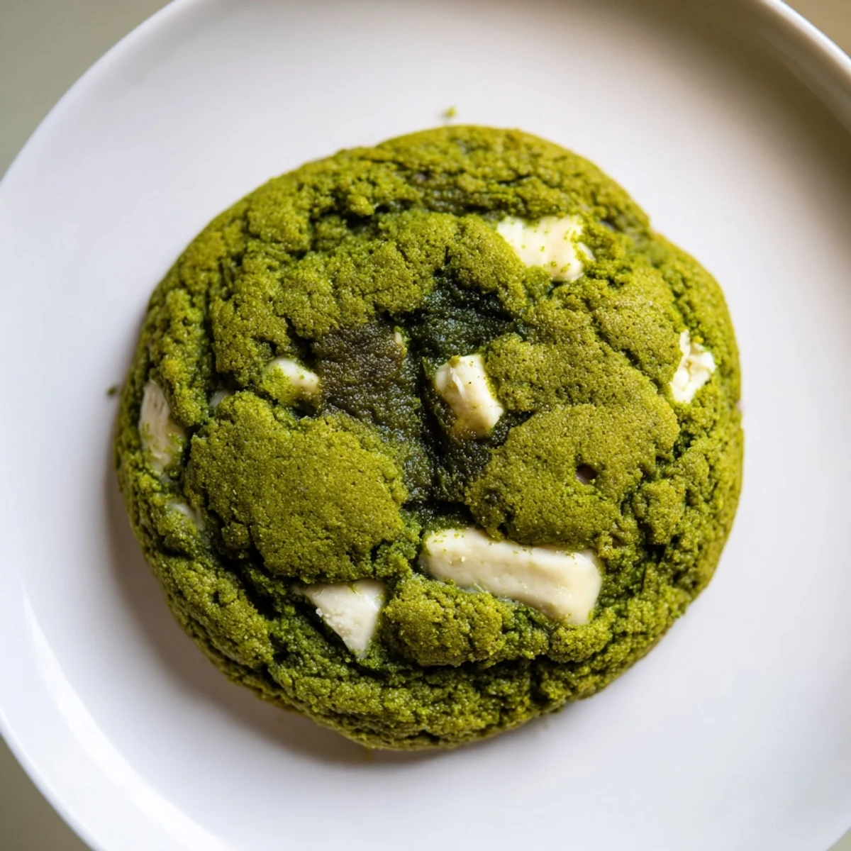 A platter of freshly baked Green Matcha Cookies with White Chocolate served with steaming matcha tea.