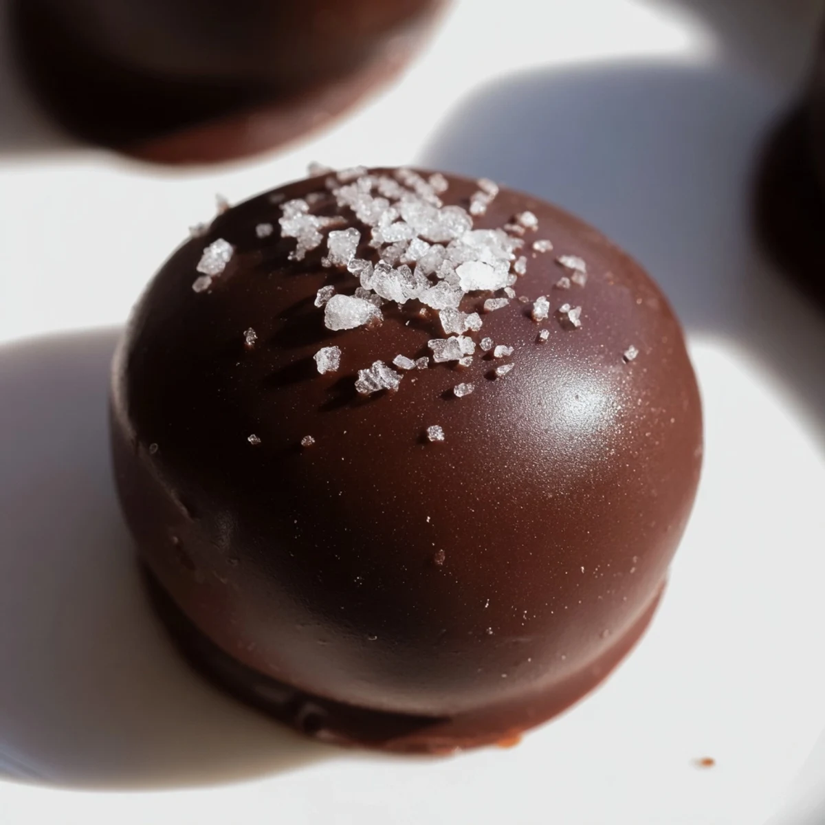 Velvety Romantic Chocolate Truffles with Sea Salt dipped in cocoa and topped with flaky salt, ideal for sharing on special romantic occasions.