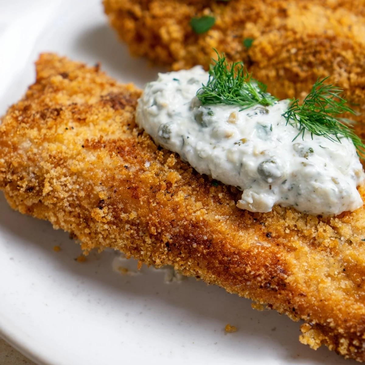 Golden-brown Cajun Fish Fry fillets rest on paper towels, steam rising from the crispy cornmeal breading.  