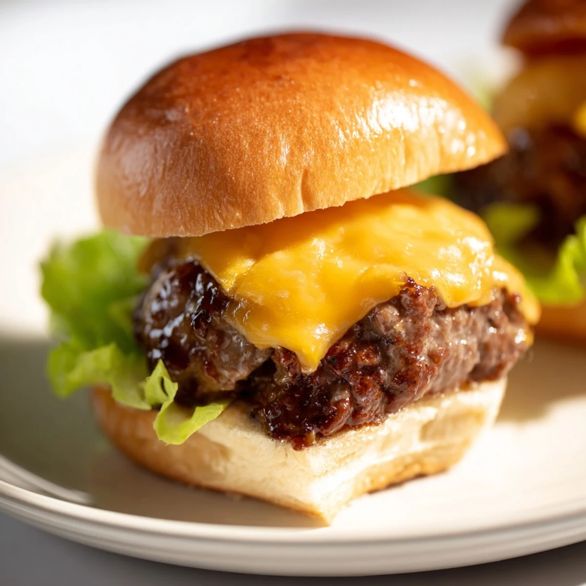 Close-up of sizzling Beef Sliders with Cheddar Cheese, topped with melted cheddar and served with condiments on the side.