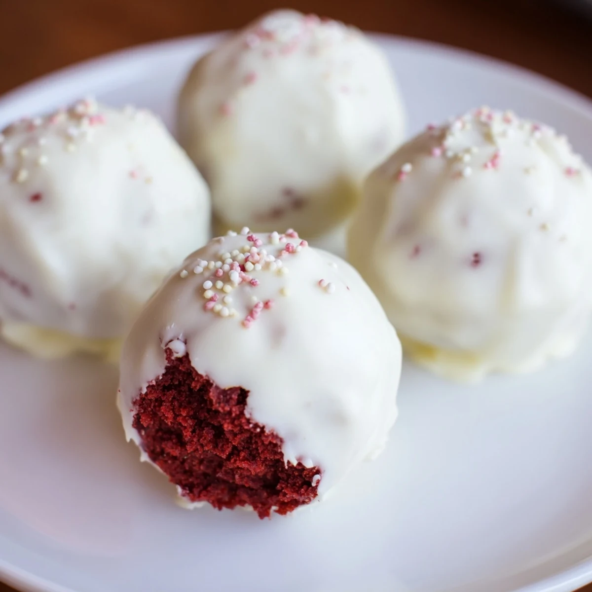 Delicious Red Velvet Cake Pops on a decorative platter, ideal for gifting or holiday gatherings with a rich, velvety texture.