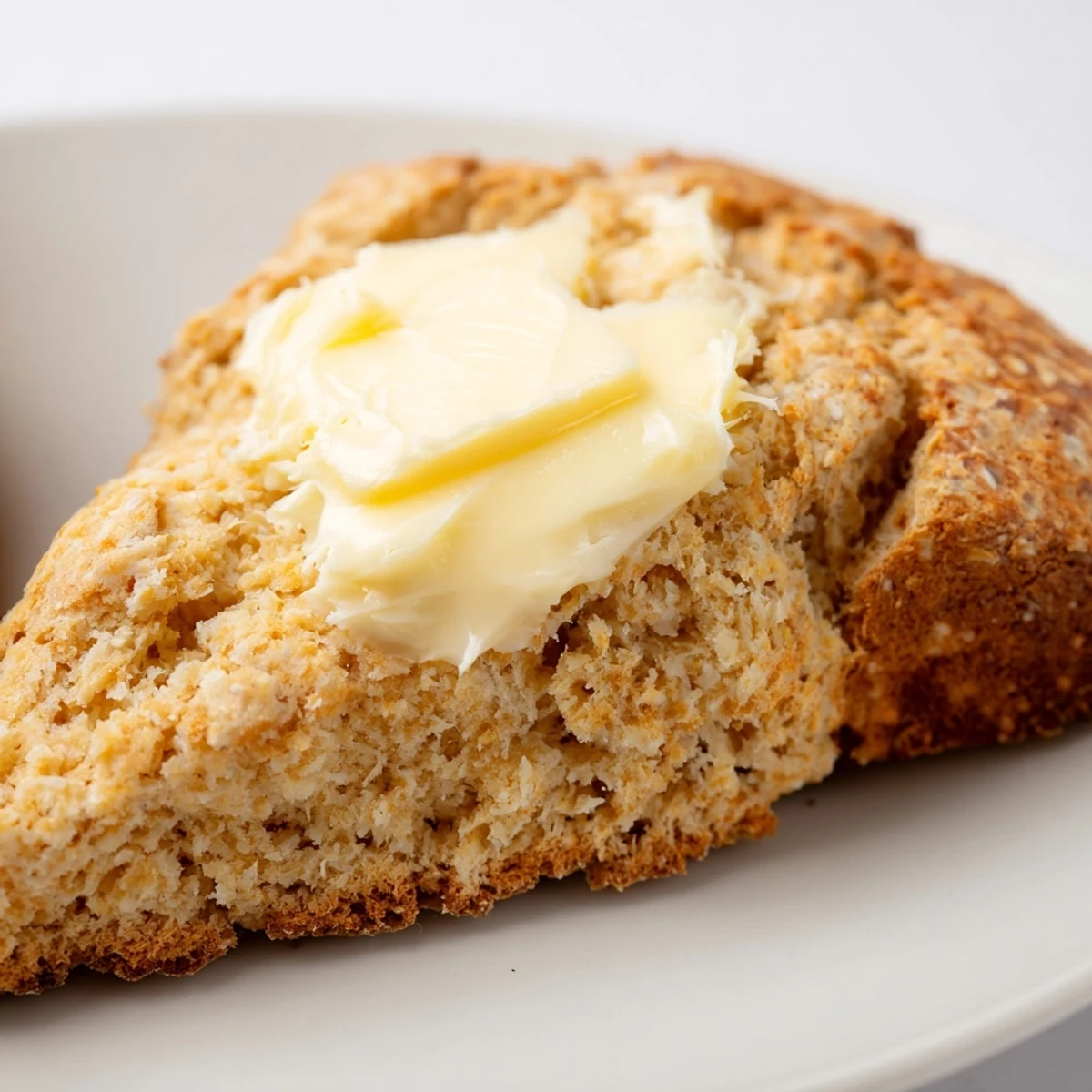 Freshly baked Soda Bread with Irish Butter, featuring a crisp, golden crust and a tender crumb on a wooden board.