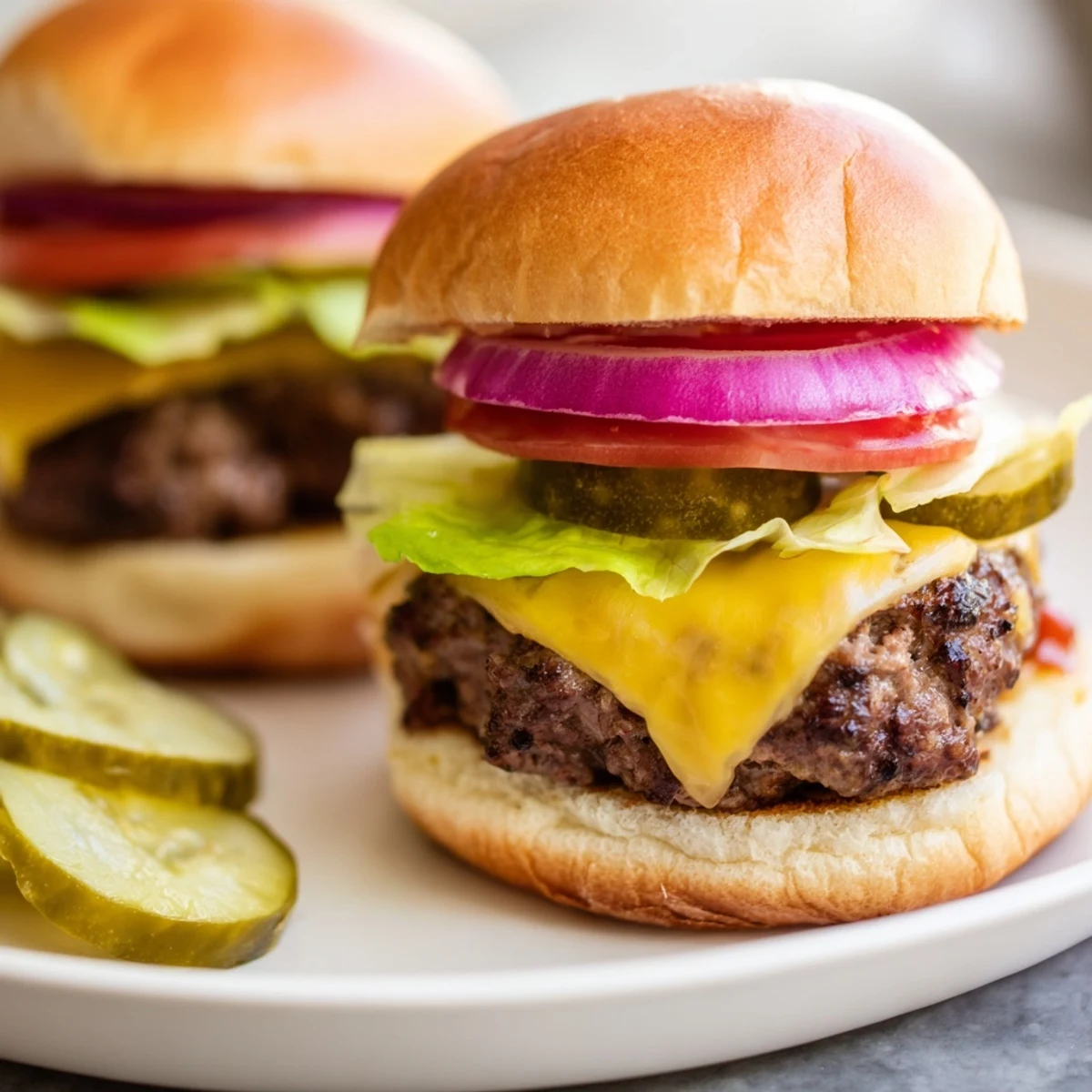 Golden-brown Beef Sliders with Cheddar Cheese, featuring juicy beef patties and melted sharp cheddar, served on soft buns with condiments.