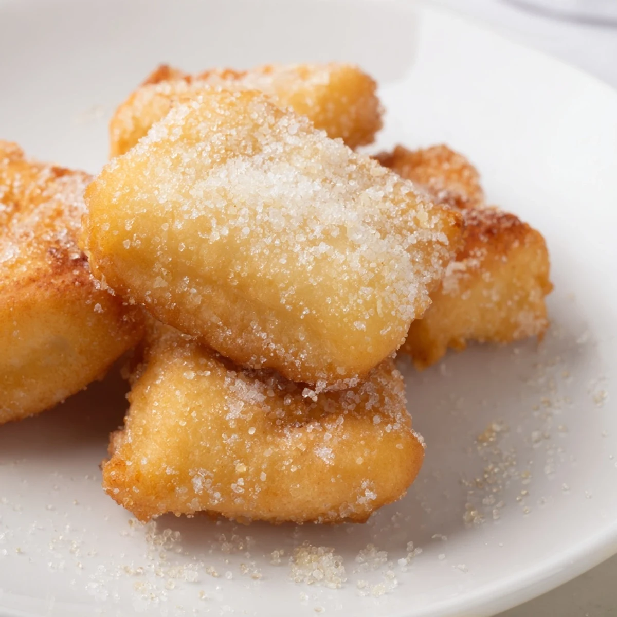Puffy, golden-brown Mardi Gras fried dough strips sprinkled generously with sugar, perfect for festive sharing.