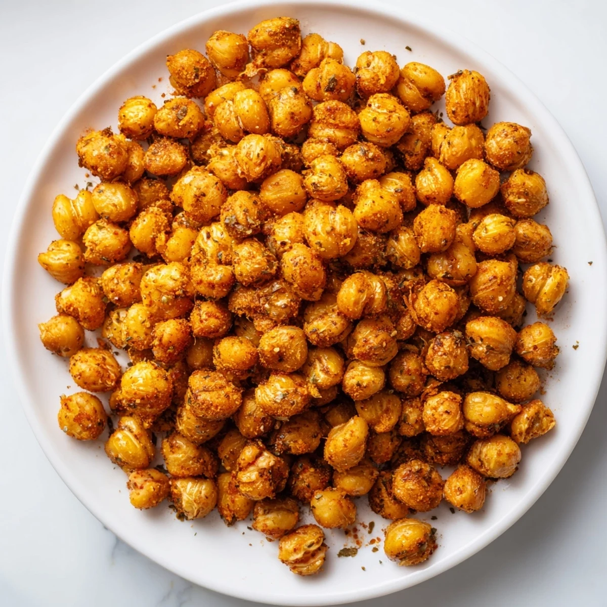 Crisp Cajun Spiced Roasted Chickpeas served in a small bowl, ready to be eaten as a crunchy salad topper.