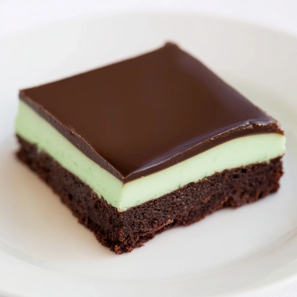 Decadent Green Mint Brownies are cut into squares with vibrant green mint cream and chocolate drizzle.