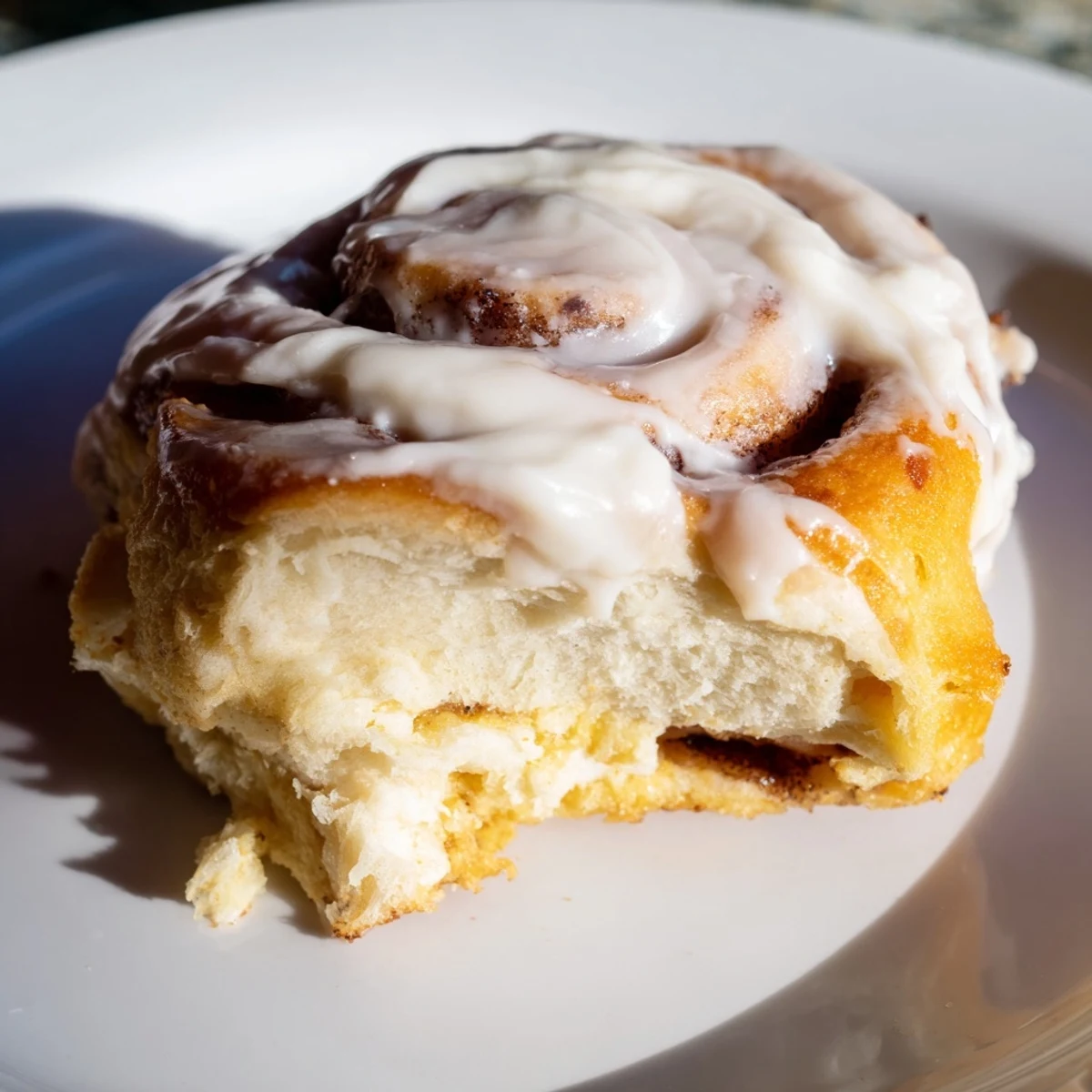 Golden-brown Keto Cinnamon Buns with cream cheese icing on a rustic wooden board, ready to serve for a low-carb treat.