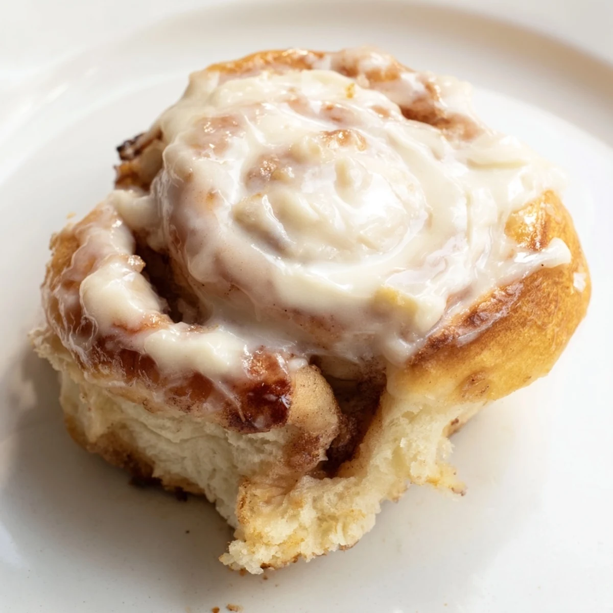 Warm Keto Cinnamon Buns served on a white plate with a gooey swirl, perfect for a keto-friendly breakfast or snack.