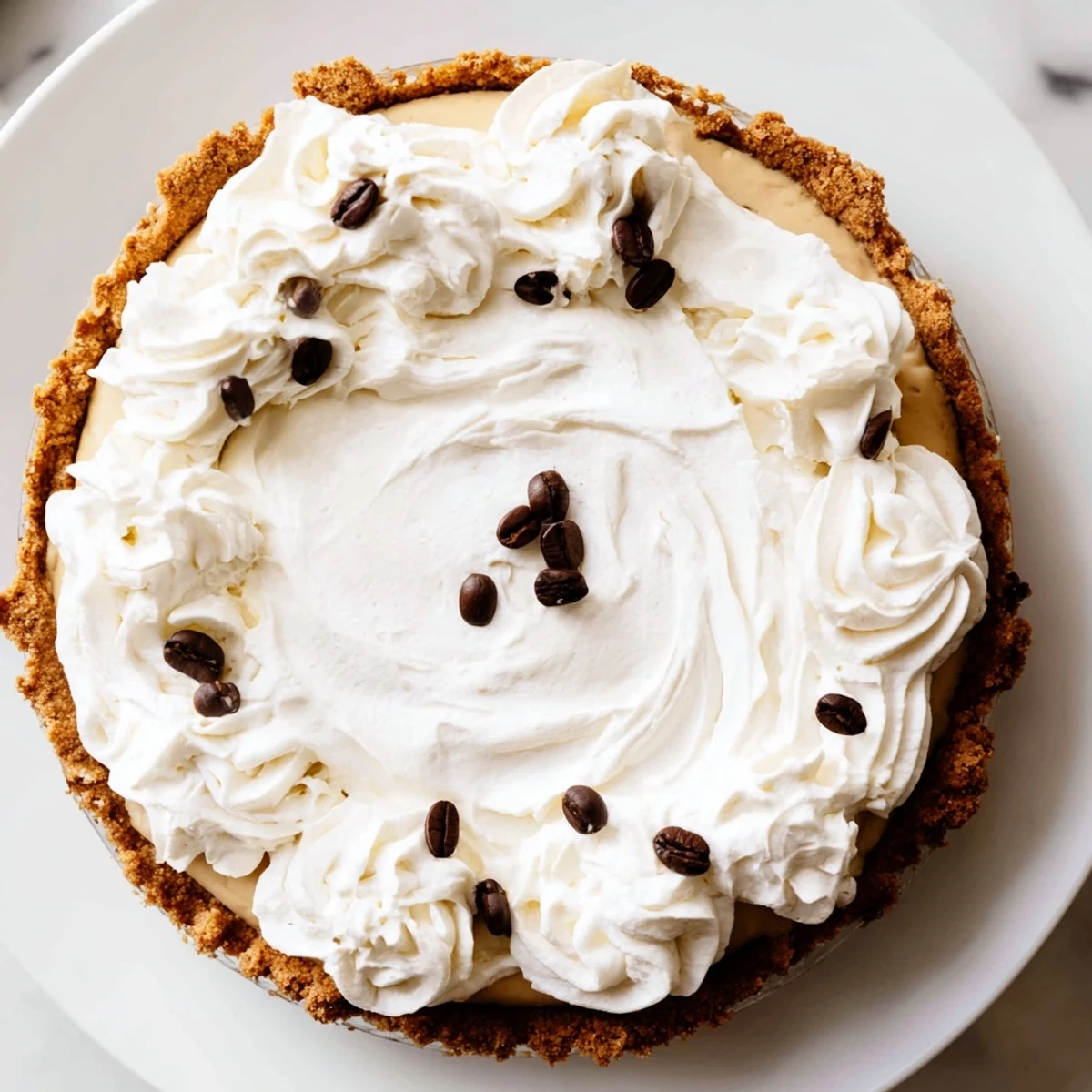 Creamy Keto Cold Brew Coffee Pie slices revealed with rich filling and almond flour crust on a marble table, ready to serve.