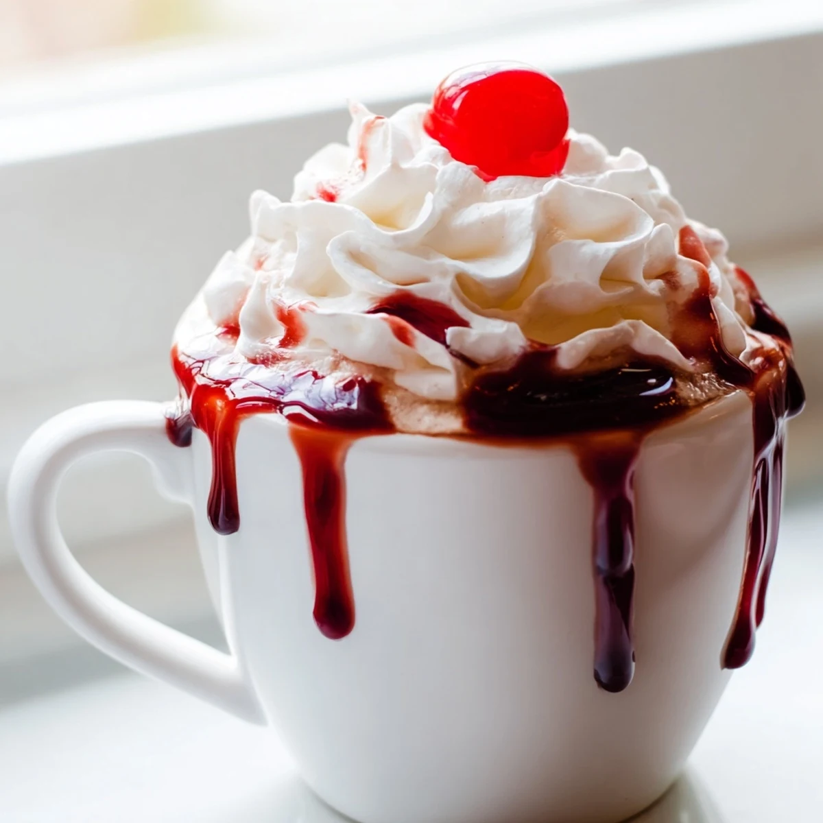 Refreshing Viral Cherry Vanilla Latte served hot in a clear mug with cherry garnish.