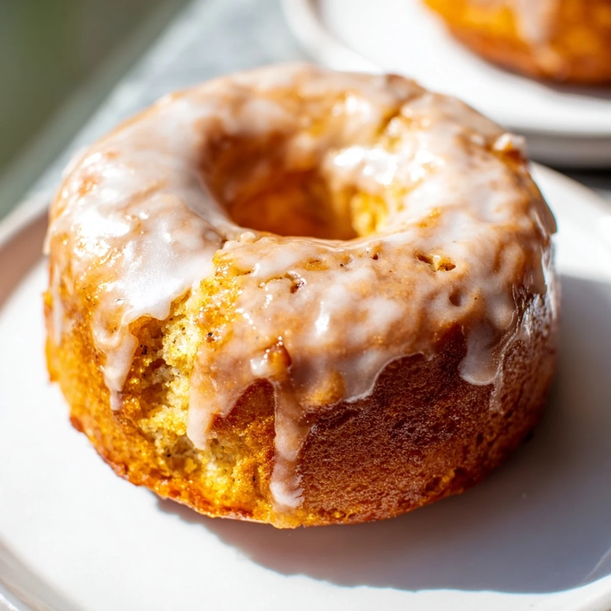 Freshly baked Baked Banana Bread Donuts with a tender crumb and sweet glaze, ready for breakfast.