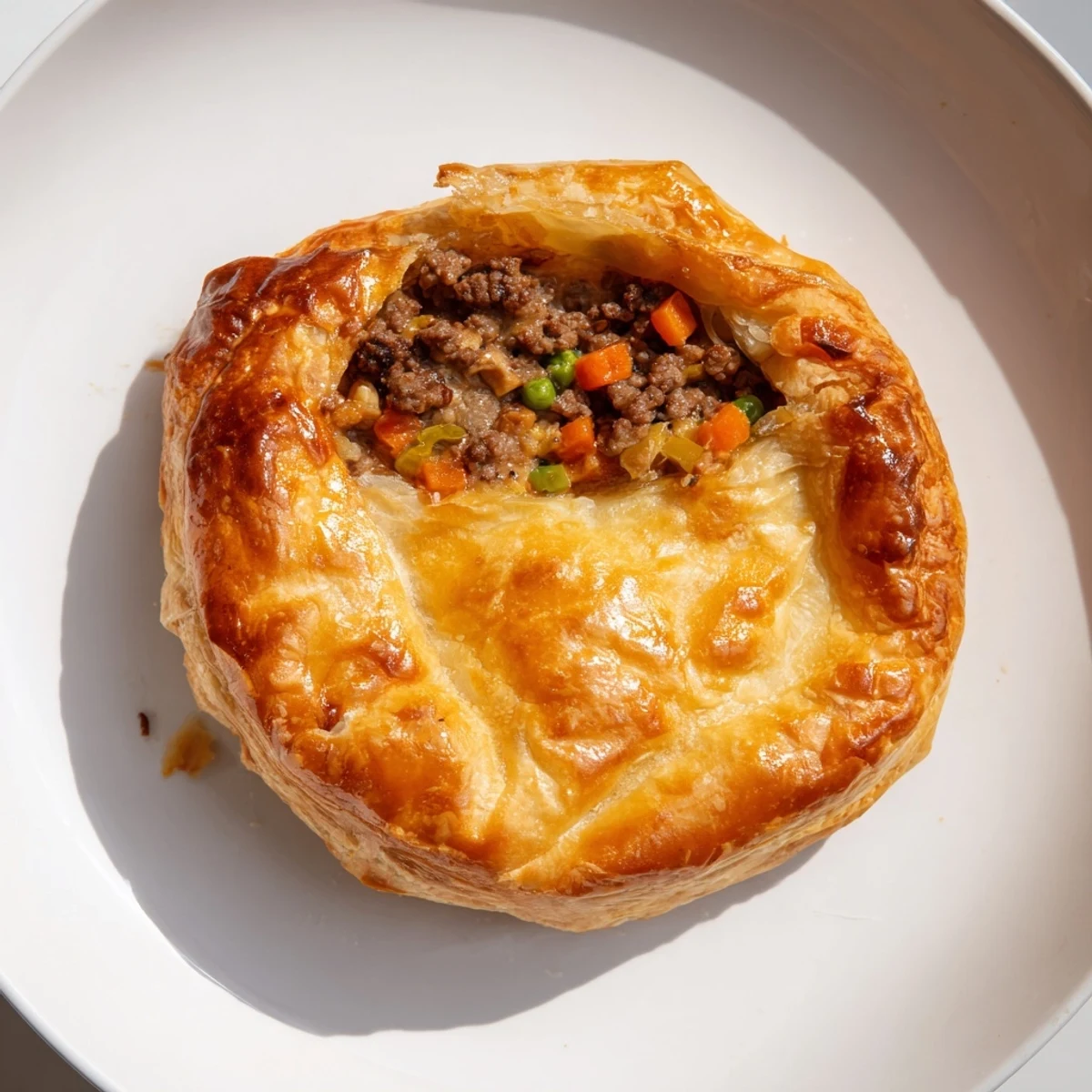 Freshly baked Savory Beef Meat Pies with golden crusts are served alongside a crisp garden salad on a wooden board.
