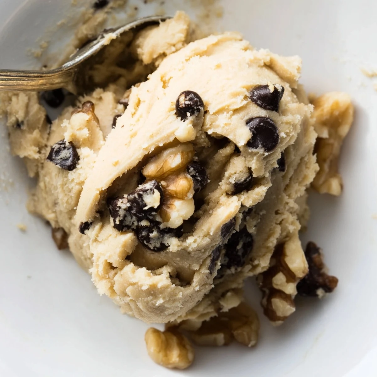 Homemade Guilt Free Greek Yogurt Cookie Dough served with apple slices on a marble countertop for snacking.