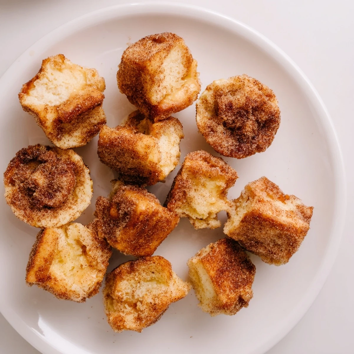 Golden-brown Cinnamon Sugar French Toast Muffins with a sparkling coating sit on a wire rack for a cozy breakfast.