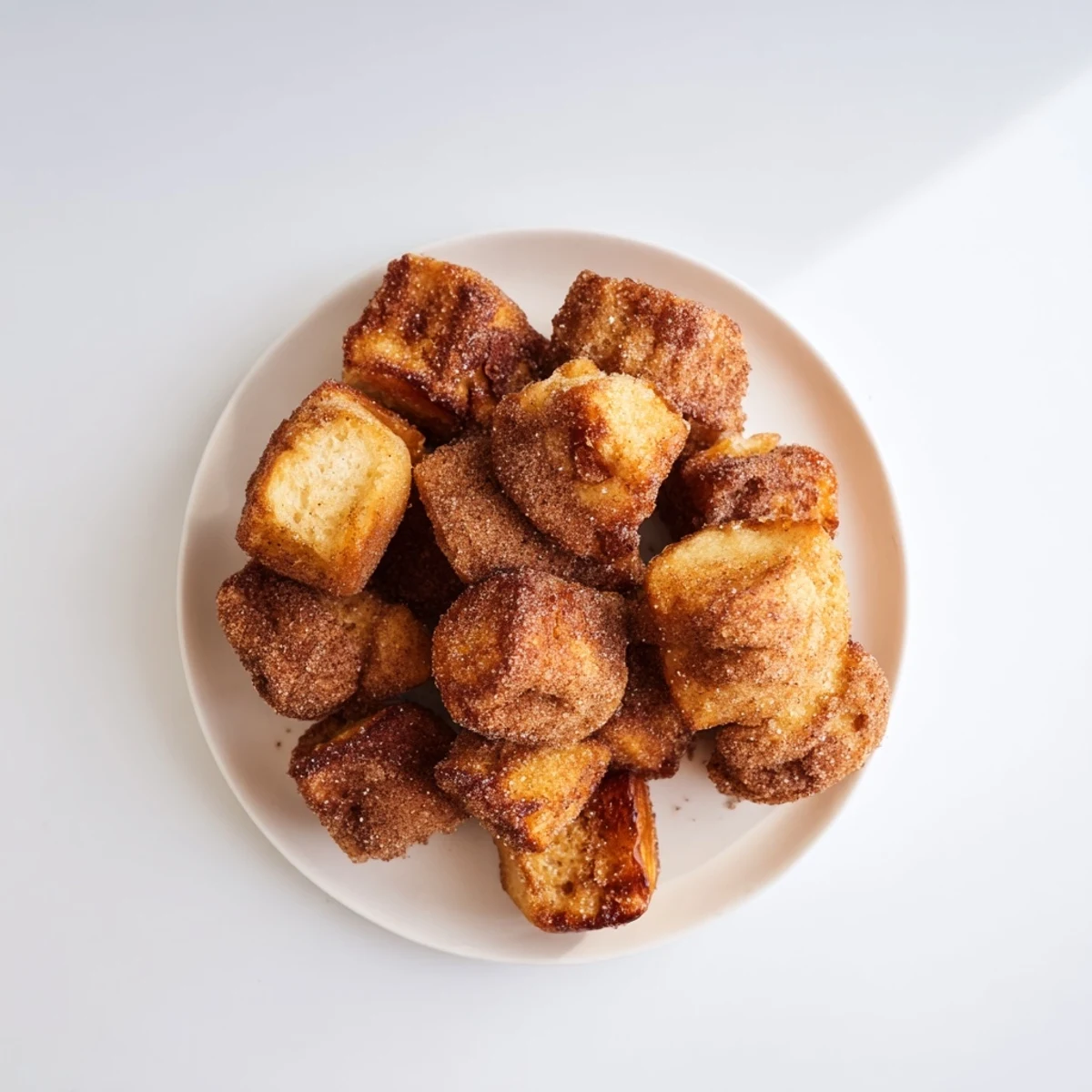 A close-up shows the soft, custardy interior of a Cinnamon Sugar French Toast Muffin served with maple syrup.