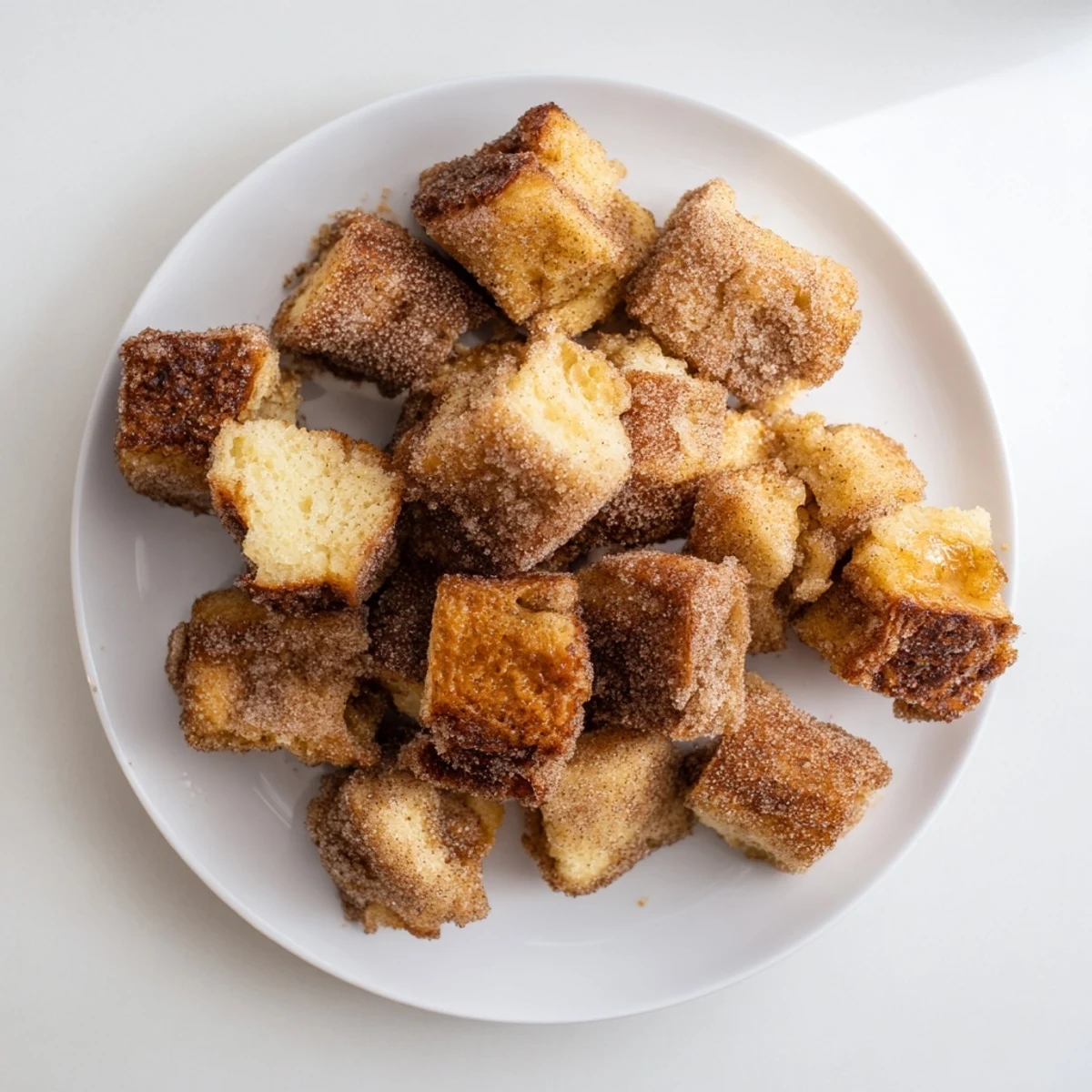 Twelve freshly baked Cinnamon Sugar French Toast Muffins in a tin, dusted with cinnamon sugar for a sweet brunch.