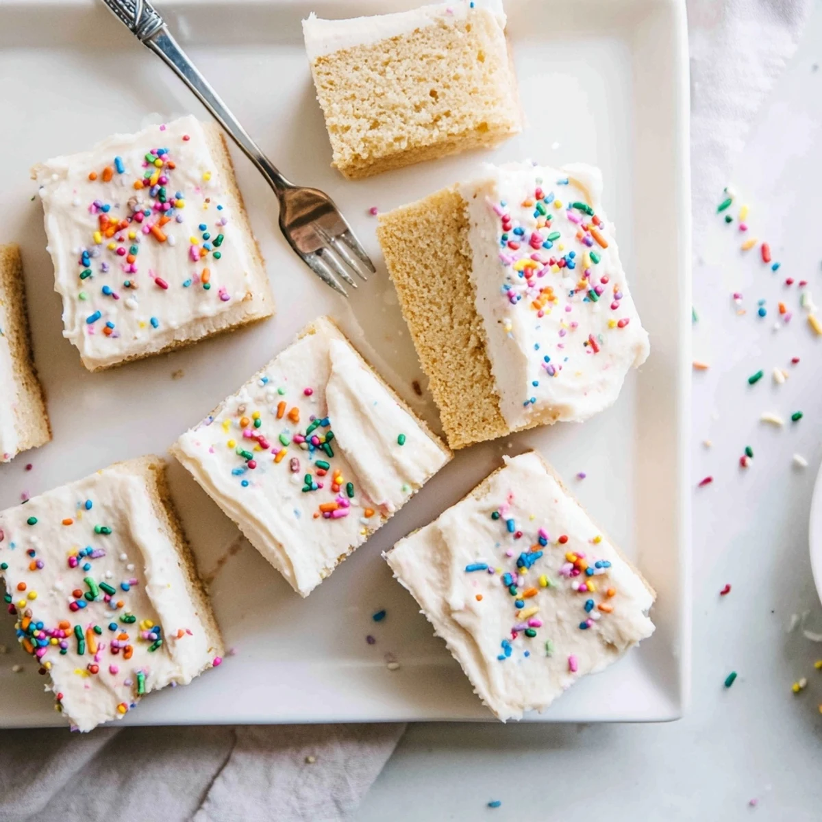 Freshly baked Sugar Cookie Bars with creamy vanilla frosting and colorful sprinkles, cooled on a wire rack.
