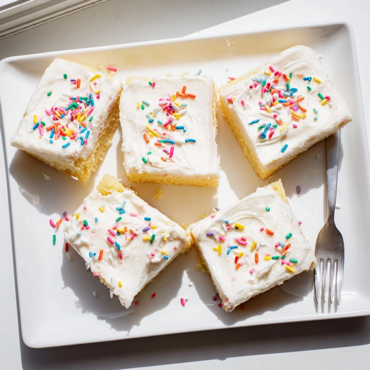 Golden-edged Sugar Cookie Bars topped with smooth pink frosting, cut into neat squares for a party dessert platter.