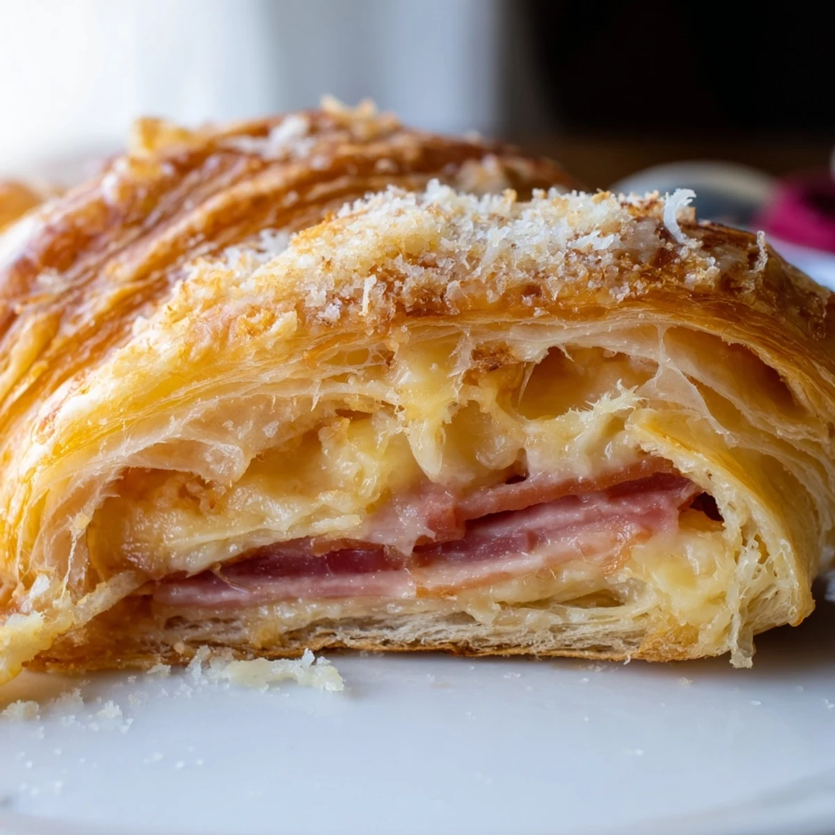 Stuffed Croissants emerge warm from the oven, brushed with butter and topped with crisp Parmesan crumbs.