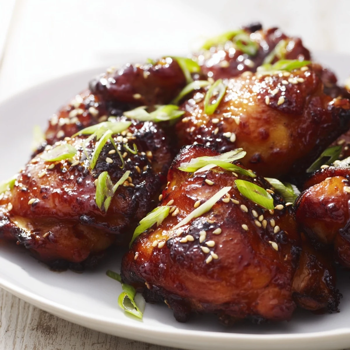 Tender Crock Pot Huli Huli chicken glazed in sweet and smoky pineapple-soy sauce garnished with green onions