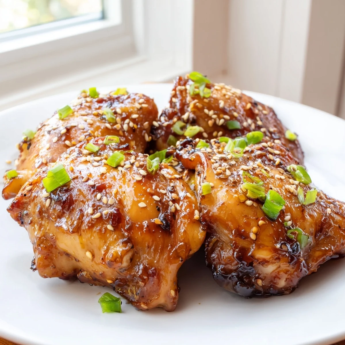 Slow-cooked Huli Huli chicken thighs coated in glossy brown sugar pineapple glaze with toasted sesame seeds