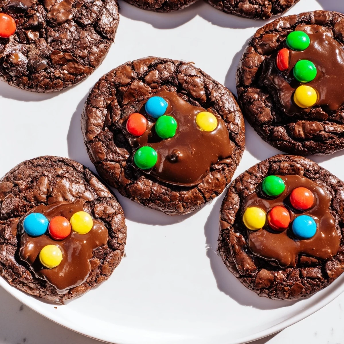 Homemade Cosmic Brownie Cookies featuring dark chocolate frosting and vibrant candy toppings