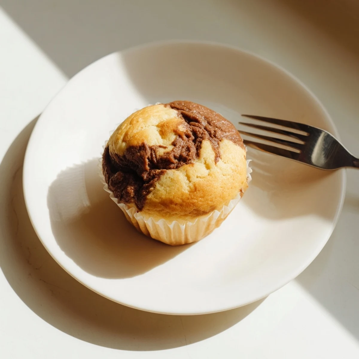 Warm homemade muffins featuring mashed banana batter swirled with creamy Nutella perfect for breakfast or afternoon snacking
