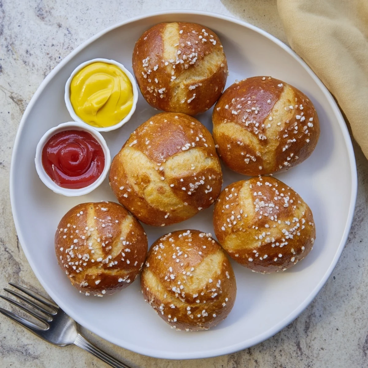 Warm baked cheeseburger pretzel bombs with golden crusts filled with ground beef and cheddar