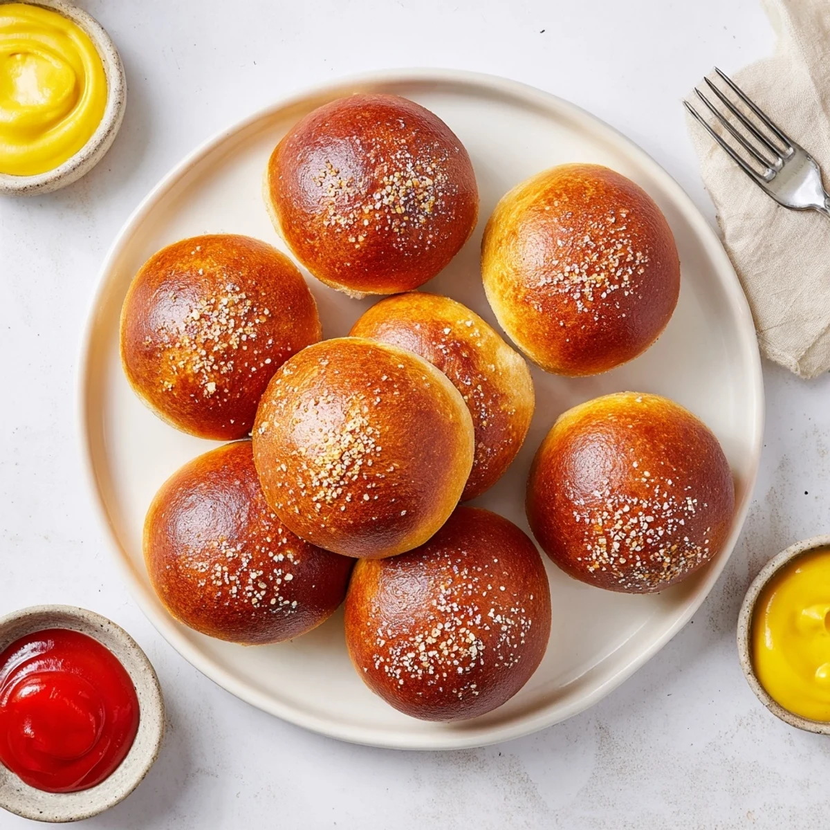 Soft pretzel balls filled with juicy cheeseburger meat and onions sprinkled with coarse salt