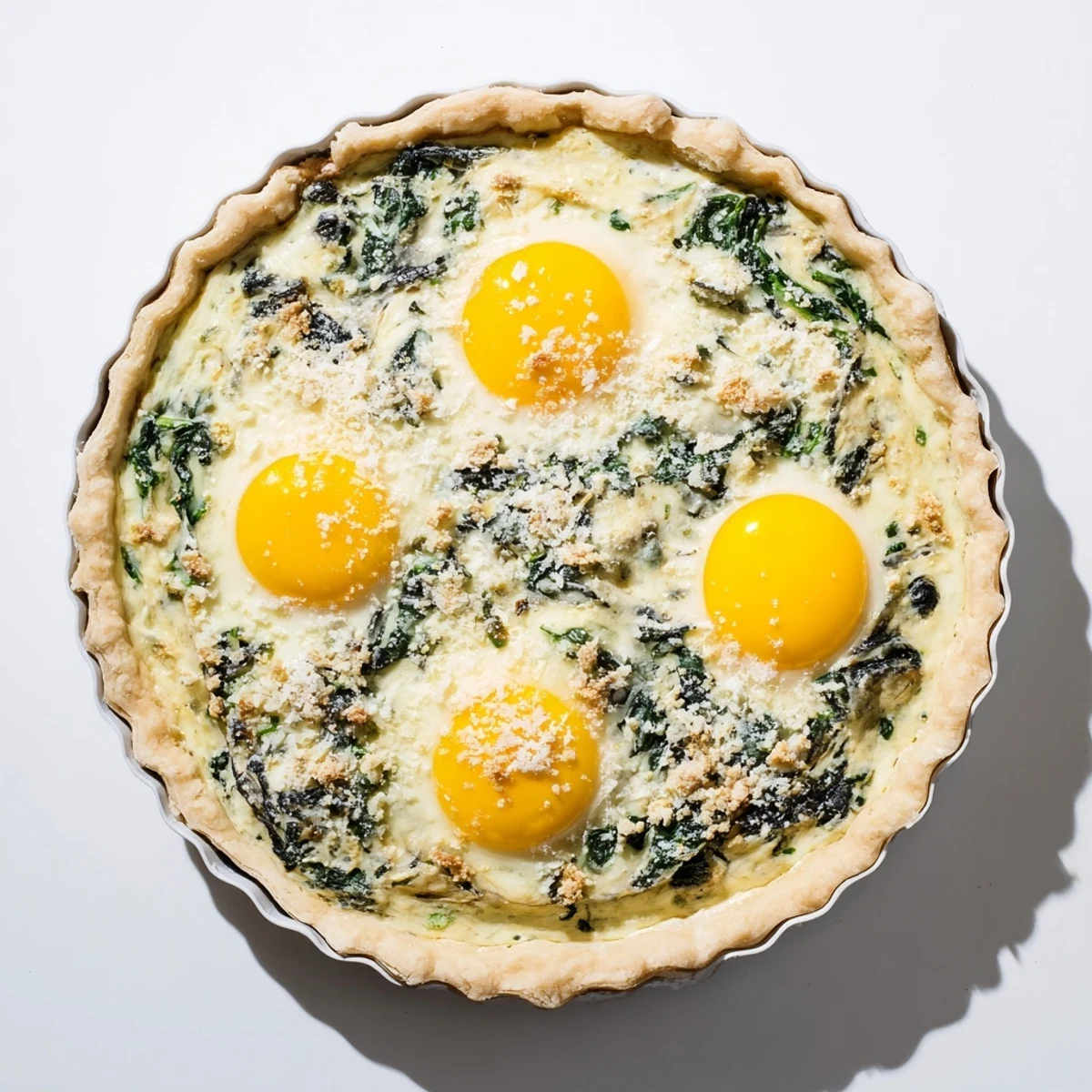 Golden brown Easter tart featuring tender pastry shell filled with rich ricotta cheese and fresh spinach mixture