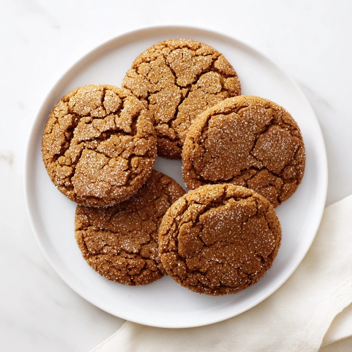 Crispy homemade gingersnap cookies stacked high, perfect for dipping in hot tea