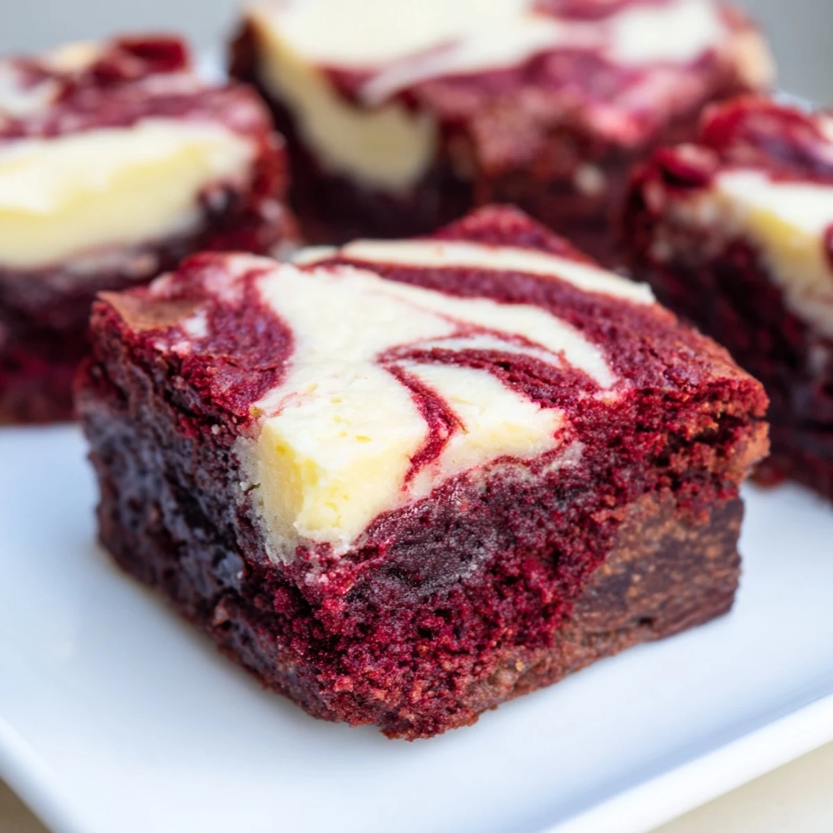 Fudgy red velvet brownie bites with golden edges and luscious cream cheese marbling