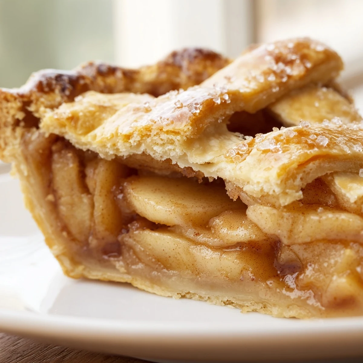 Golden homemade apple pie with cinnamon spiced filling in flaky butter crust ready to slice