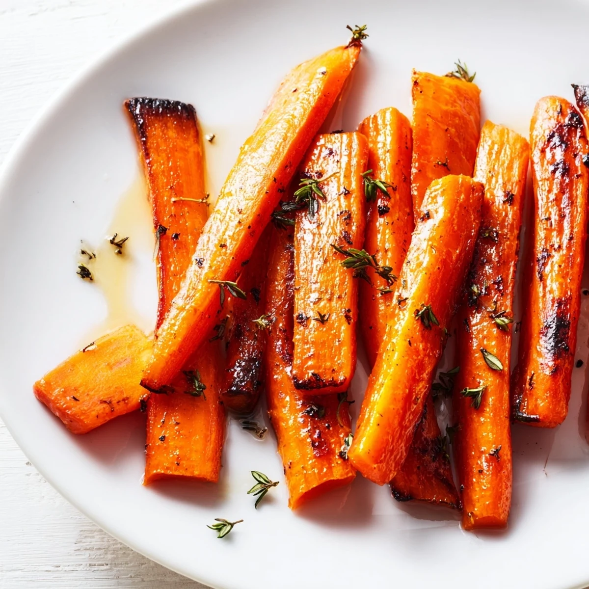Tender honey roasted carrots sprinkled with fresh herbs in a cast iron skillet