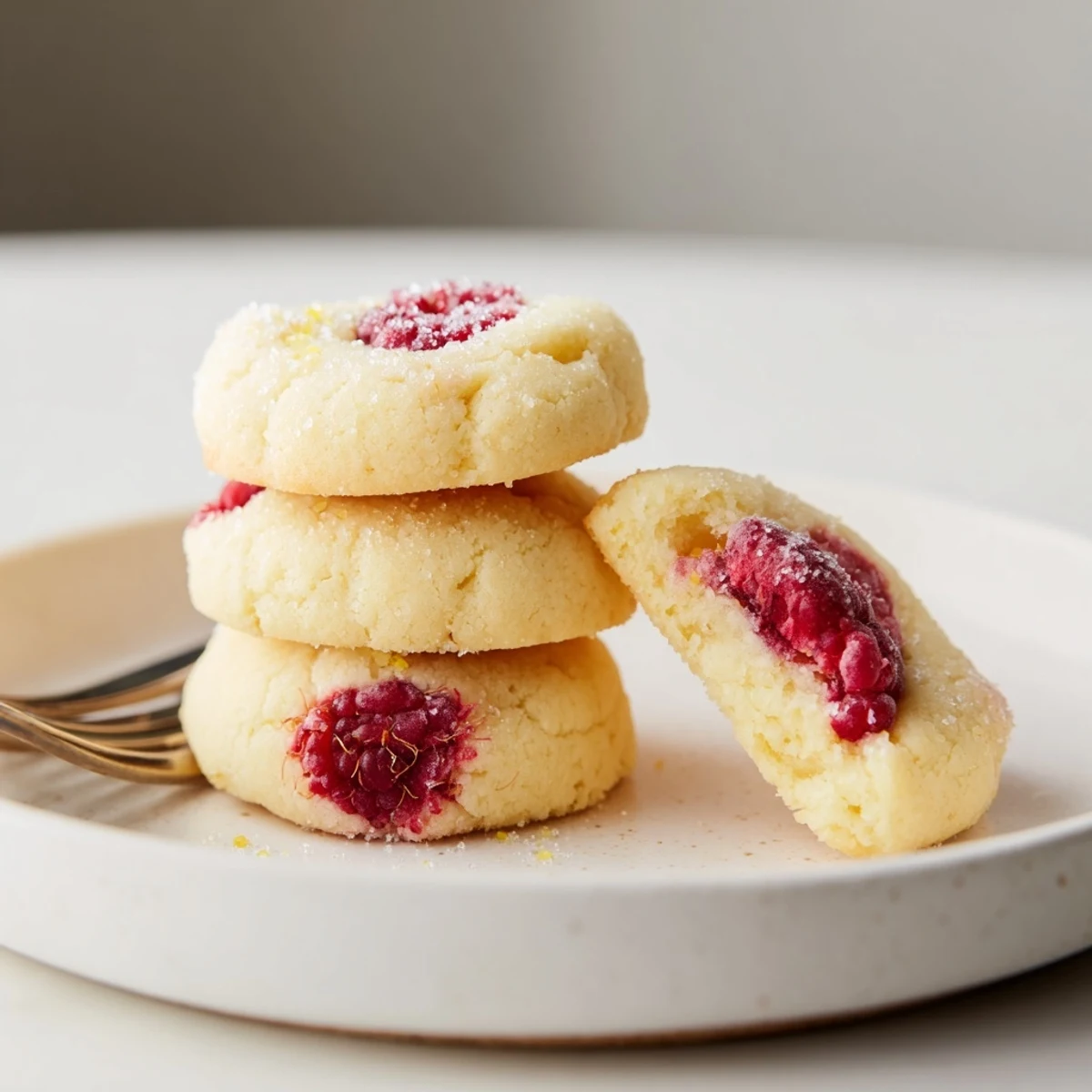 Chewy lemon raspberry cookies flecked with yellow zest and studded with juicy berries