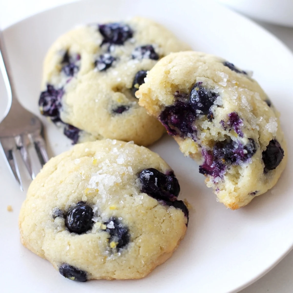 Soft blueberry muffin cookies with golden edges on a parchment-lined baking sheet