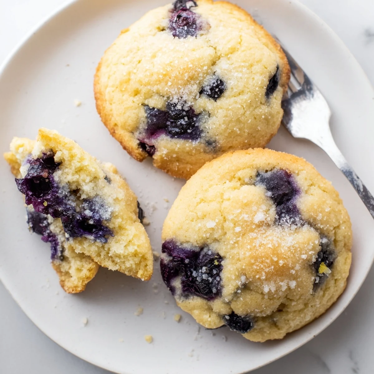 Plump juicy blueberries studding tender cake-like blueberry muffin cookies dusted with sugar