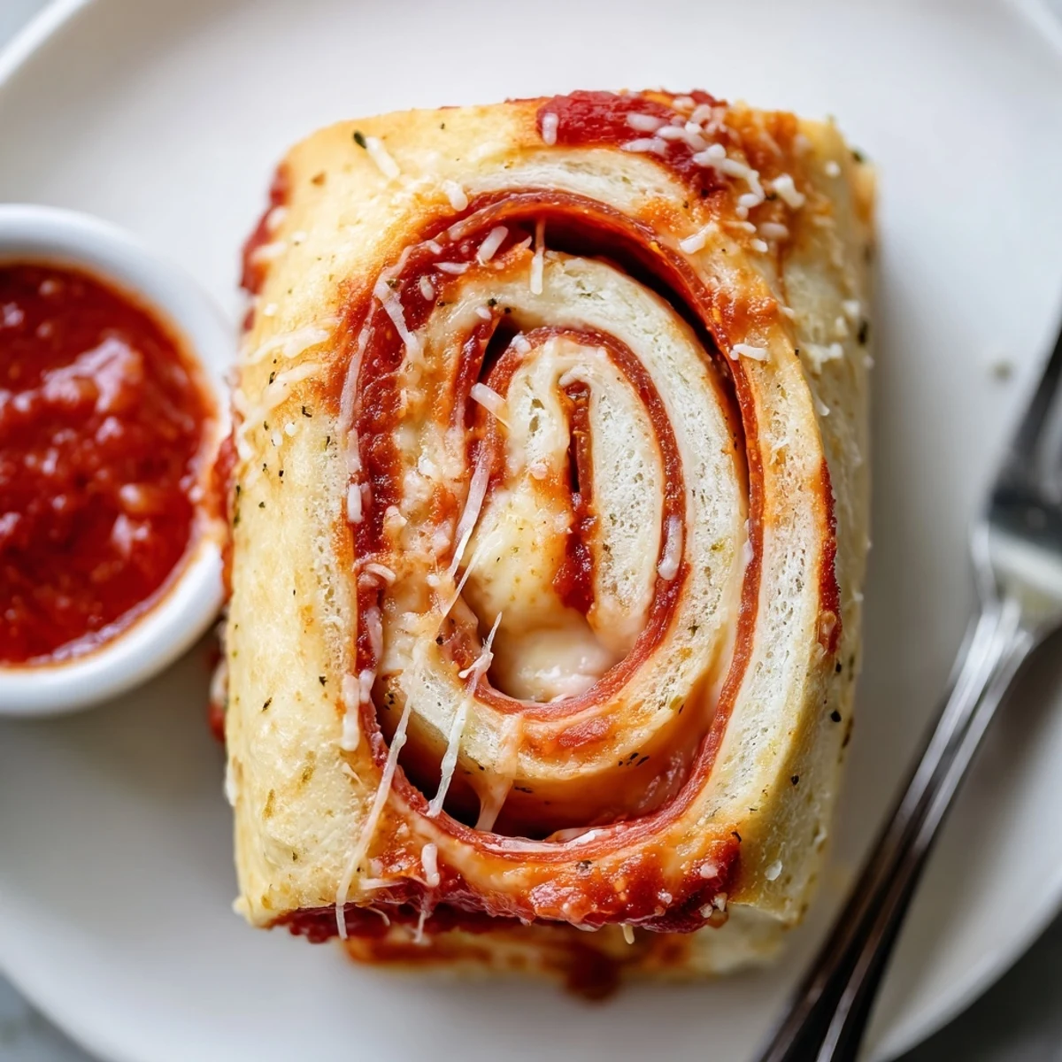 Warm Pepperoni Pizza Roll Breadsticks brushed with butter, Parmesan, ready to dip