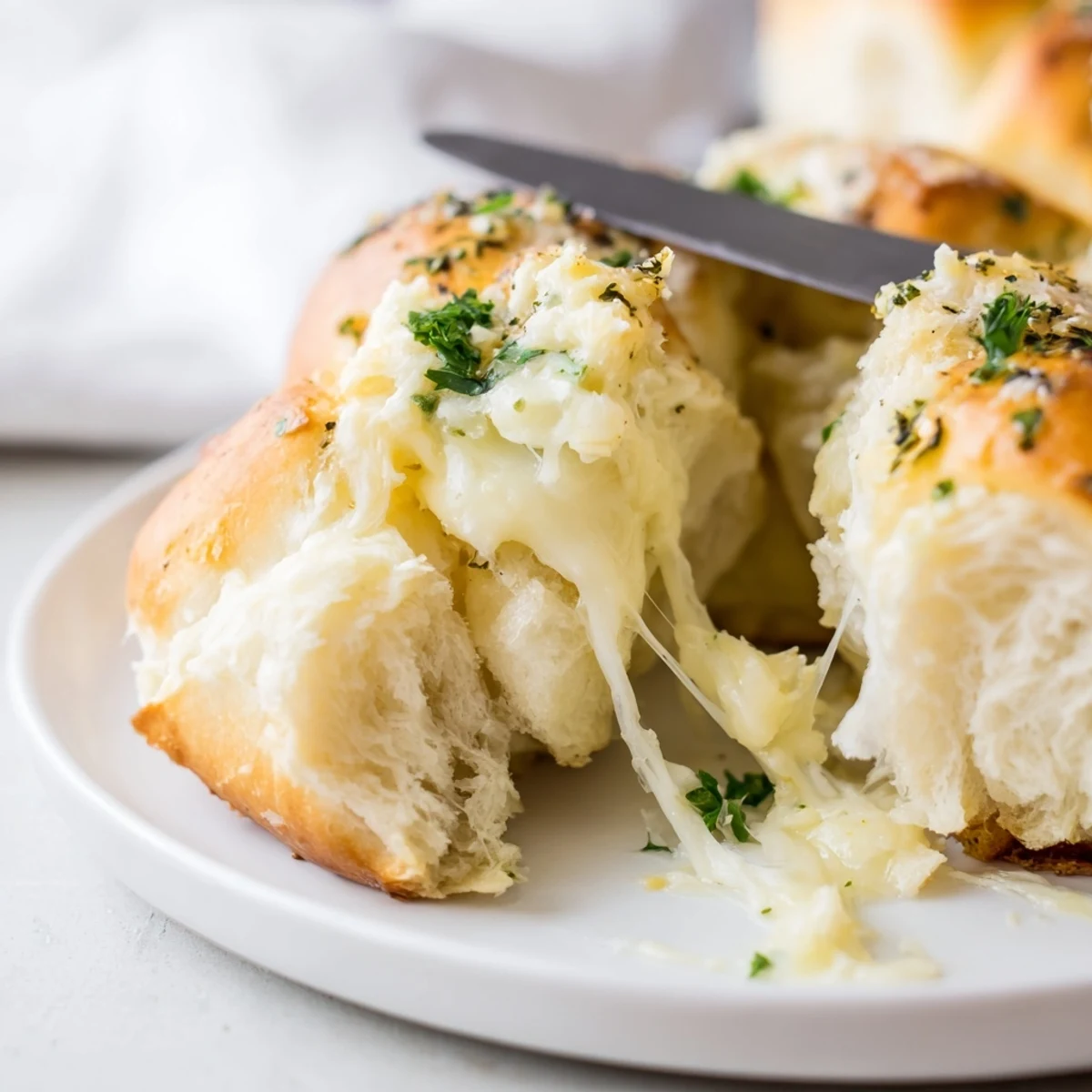 Warm Buttery Cheese Garlic Rolls brushed with garlic butter, sprinkled fresh parsley