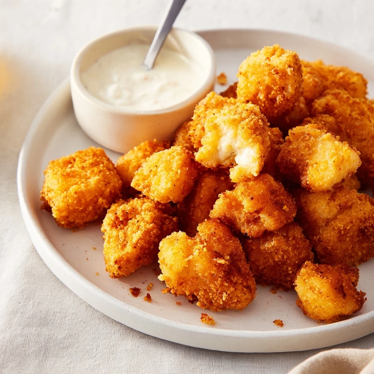 Warm Chicken Bites glistening, seasoned crust, great for parties or snacking.